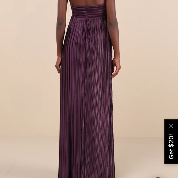 Lulus Whimsical Beauty Dark Purple Satin Plisse Strapless Maxi Dress - Size S - Picture 2 of 2